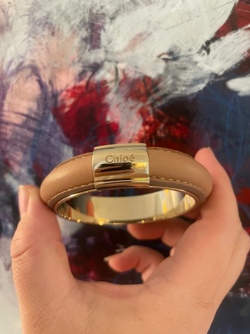 CHLOE Leather & Gold-Tone Bangle Bracelet